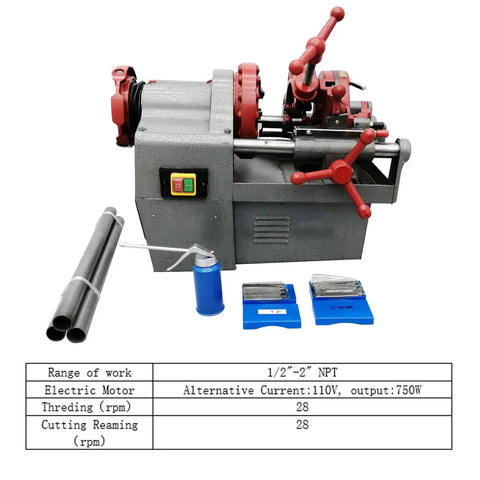 Pro WYDDDARY Electric Pipe Threading Machine cuts threads and reams 1/2 to 2 inch NPT pipes with 110V motor, includes tools.