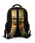 Back view of Striped Furry Bee Printed Unisex Backpack With Large Capacity, Durable Polyester Material, featuring bee design on straps.
