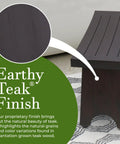 24-Inch Teak Shower Bench With Anti-Slip Flared Legs And Adjustable Foot Pads in earthy finish, close-up on wood grain.