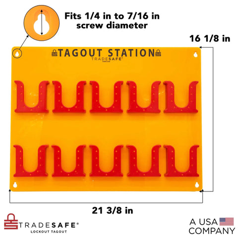Wall Mount Lockout Tagout Board With 10 Impact Resistant Acrylic Holders, Each Holder Fits 20 LOTO Tags, yellow board