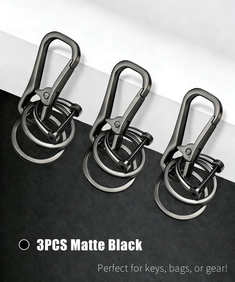 Built Tough Metal Keychain Clip With Key Rings And D Ring, Heavy Duty Carabiner Key Hook Holder For Car And Home Keys, Zinc Alloy Matte Finish