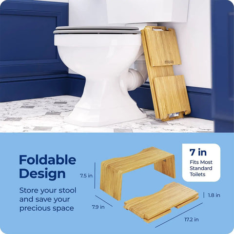 Oslo Folding Bamboo Toilet Stool 7 Inch Height Collapsible Bathroom Stool For Kids And Adults Brown Portable And Space Saving