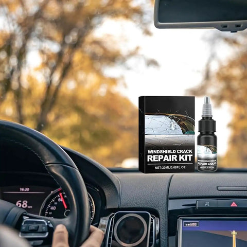 Windshield Crack Repair Kit With Nano Glass Repair Fluid For All Crack Types in car interior setting