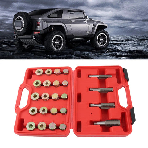 Ultimate Engine Oil Pan Thread Repair Kit, 64 Piece Set With Oversized Taps And Plugs, Fixes Stripped Drain Plugs On Cars And Trucks Fast red case