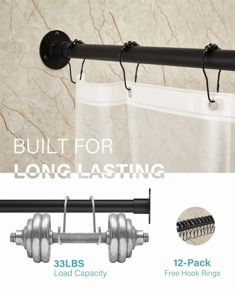 Big L Shaped Corner Shower Curtain Rod With Adjustable 90 Degree Curve, Beefy 0.8mm Thick Tube, 12 Hooks And Ceiling Support installed with white shower curtain