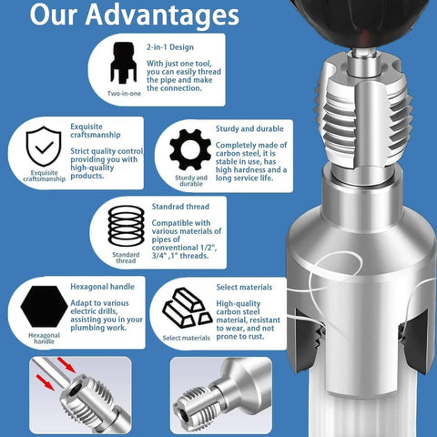 4 In 1 PVC Pipe Threader For Internal And External Threads Taps One Half Three Quarter And One Inch PVC Pipes Drill Compatible Tool For Quick Plumbing Fixes No Switch Heads Ideal For DIY Home Pros, carbon steel