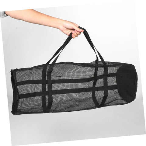 Versatile Diving Mesh Duffle Bag For Snorkel Gear And Sports Equipment with ergonomic straps held by a person's hand.