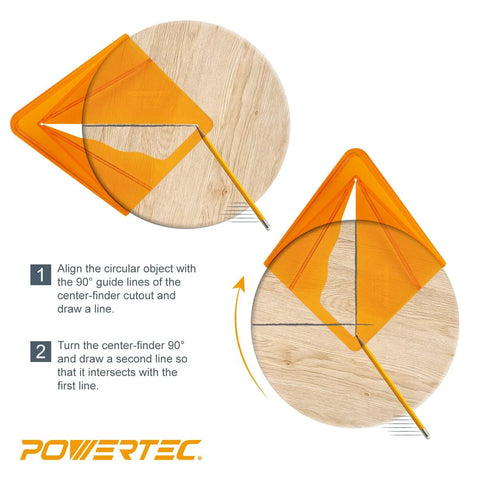 POWERTEC plastic center finder for woodworking; 8-inch square/round/octagon or 5-3/4-inch hexagon; templates on disk