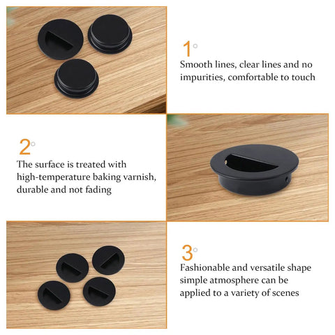 Hidden Concealed Recessed Sliding Door Pull Handles Set In Black Stainless Steel, flat view on wood surface