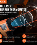 Infrared Thermometer With Dual Laser Non Contact Temperature Gun Handheld IR Heat Temperature Meter Adjustable Emissivity For Metal Smelting Cooking Pizza Oven And Engine Use Range From 40 F To 2732 F Lightning Fast One Quarter Second Readings, orange handheld