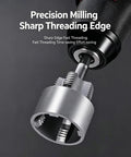 Close-up of a Heavy Duty Electric Drill Compatible Pipe Threader For PVC featuring sharp threading edge and precision milling.