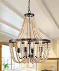 Fab Boho Wooden Bead Chandelier With Large Two Layer Maple Beads 4 Light Farmhouse Pendant Light For Dining Room Kitchen Island Foyer Bedroom Living Room And Entryway Porch hanging in a room