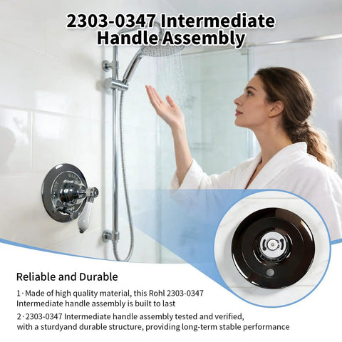 Intermediate Handle Assembly With Extra Ring For Rohl Pressure Balance Trim Shower Faucet Repair Part Dead Nuts Secure Fit For Bathroom Escutcheon Faceplate Plumbing Hardware displayed in a shower setting.
