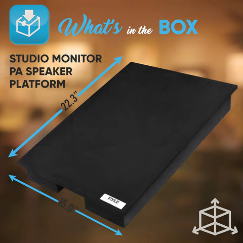 Sound Dampening Speaker Riser Foam Platform Pro Grade For Studio Monitors Subwoofers And Loudspeakers Improve Clarity And Cut Vibration With Rubber Base Pad Recoil Stabilizer Universal Fit 22 By 15 Inch shown with dimensions