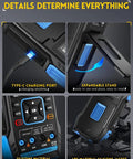 Four images showing details of Three In One Oscilloscope Multimeter And DDS Signal Generator Handheld Tool, including Type-C port and stand.
