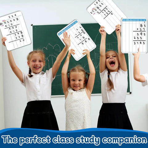 Children holding 24 Pack Double Sided Whiteboards For Kids Math Practice Multiplication And Division Cardboard Boards Portable Classroom Tools 12 By 9 Inches Kid Friendly Homework Helper For Students And Team Learning In Class.