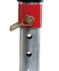 Libra 3500lbs electric power trailer jack with red housing and silver shaft, round base plate (close-up)