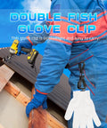 Worker using Durable Glove Clip Holder for Work Gloves, heavy duty clip attached to belt, ergonomic design for construction gear.