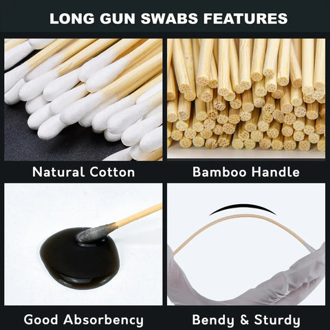 Pro Grade Gun Cleaning Kit With 600 Patches And 600 Swabs Lint Free And Highly Absorbent Cotton 6 Inch Swabs 9mm Bamboo