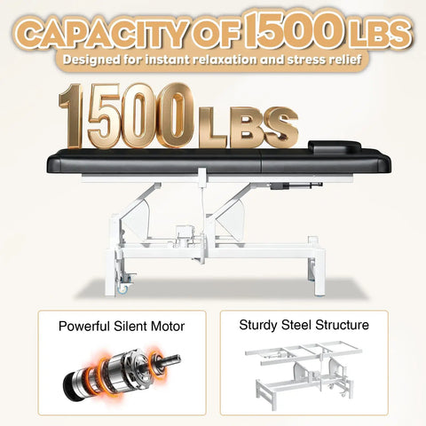 Kaiwrxin Fully Electric Massage Table With Lift Features 1500lbs Heavy Duty Capacity And Smooth Height Adjustment with steel structure.