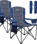 Oversized Camping Chairs With Heavy Duty 500 Lb Capacity, Padded Back And Armrests, Built In Cup Holder And Cooler Bag, Collapsible Folding Chairs For Outdoor Use, Fishing And Garden, Blue, 2-Pack displayed with covers.