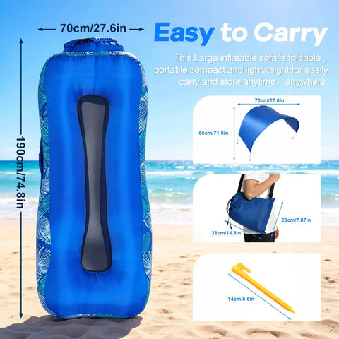 Inflatable Lounger Air Sofa With Sun Shade Waterproof Beach Bed With Electric Pump Lightweight Hammock Chair dimensions on beach
