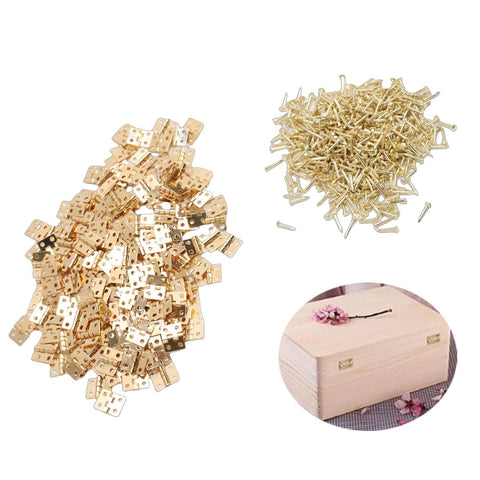 Brass Mini Hinge Set With 200 Pieces And 800 Screws For Jewelry Boxes, Dollhouses, Small Cabinets And Drawers