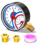 Thermal Pressure Gauge 0-160 Psi With 30-250 F Range, brass fittings, and tape, 1/4 NPT lower mount, 2.5 inch dial gauge