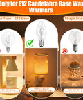Diagram showing compatibility of 15 Watt Salt Lamp Bulbs with E12 base for Himalayan salt lamps and wax warmers.