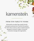 Kamenstein logo with herbs and spices, promoting high-quality kitchen storage and organization solutions for modern living.
