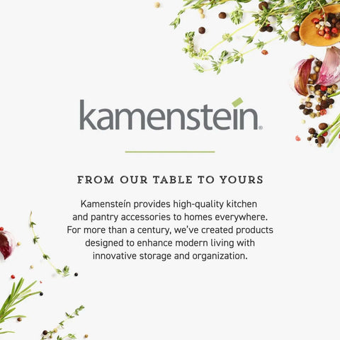 Kamenstein logo with herbs and spices, promoting high-quality kitchen storage and organization solutions for modern living.