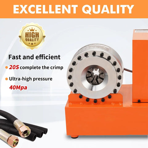 Badass Shop Ready 110 Volt Electric Hydraulic Hose Crimper featuring eight pro grade dies, efficient crimping tool, stainless steel head.