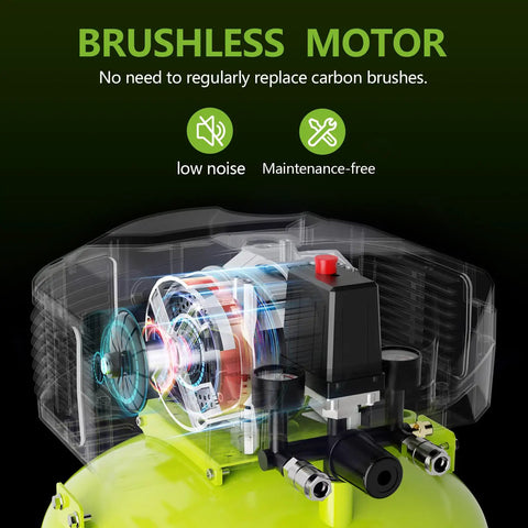 Hasiendea 20 Gallon Vertical Air Compressor, 150 PSI Max Oil-Free With Brushless Motor. Quiet Workshop Unit For Garage Painting, Carpentry, Auto Repair & Nailin'. Includes 4 Piece Tool Bundle Set