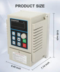 Front view of VFD Inverter Frequency Converter for Motor Speed Control, 220V Fifty To Sixty Hz, dimensions labeled in inches