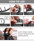 Step-by-step tire repair guide using the Ultimate Bike Tire Patch Kit With 24 Vulcanized Patches Three Patch Sizes 2.15 1.47 1.18 Inch Sandpaper And Metal Rasp In A Portable Case For Cycling Motorcycles BMX And ATVs Fix Flat Inner Tubes Fast No More Flats.
