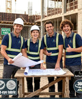 Group of construction workers in Custom High Visibility Safety Polo Shirt Quick Dry Reflective Work Uniform With Moisture Wicking Fabric Built For The Daily Grind And Crew Hustle Heavy Duty Industrial Gear Dark Blue.