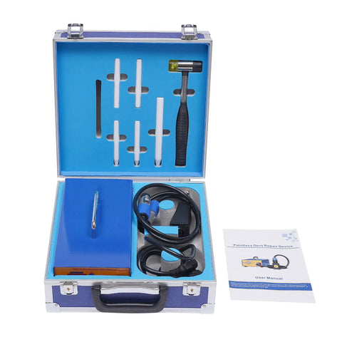 Open blue magnetic suitcase-style Paintless Dent Repair Kit With 1380W Induction Heater Pro PDR Tool Set showing tools and cables.