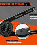 Seven Inch Aluminum Miter Saw Protractor With Sick Accuracy And Bonus Adjustment Wrench built for easy storage with mounting holes.