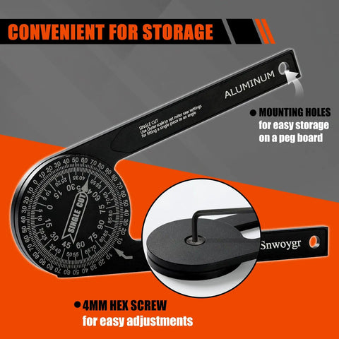 Seven Inch Aluminum Miter Saw Protractor With Sick Accuracy And Bonus Adjustment Wrench built for easy storage with mounting holes.