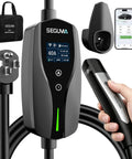 Heavy Duty 40A Level 2 Electric Vehicle Charger With Smart App Tracking For Tesla All Car Brands showing detailed wall unit and charging cable.