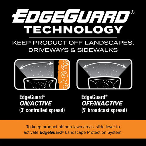 Illustration showing EdgeGuard technology for Turf Builder EdgeGuard Mini Broadcast Spreader for lawns with protective settings.