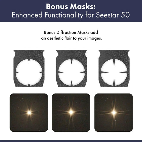 Pro Bahtinov Focusing Mask Kit With Front Holder For ZWO Seestar 50 Telescope Including Removable Mask And Bonus Diffraction Spike Masks