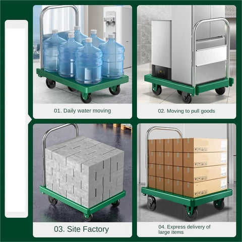 Heavy Duty Folding Platform Cart With Push Handle Built Like A Workhorse For Hauling And Loading Anti Slip Deck Quiet Wheels Easy Fold Ideal For Warehouse Garage And Workshop Transport moving water jugs