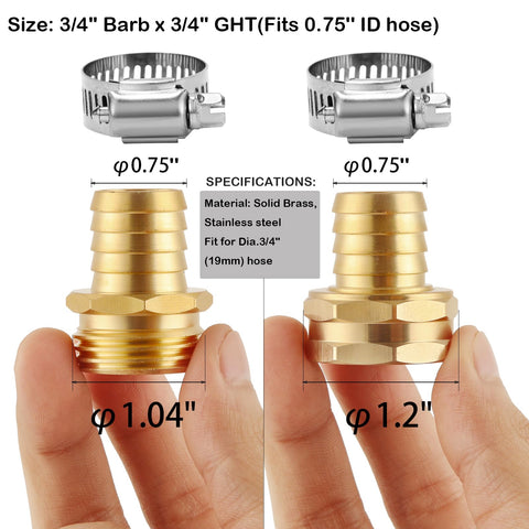 Brass Garden Hose Repair Kit With Clamps For Three Quarter Inch Hoses DIY Friendly Pro Grade Barbed Adapters and connectors