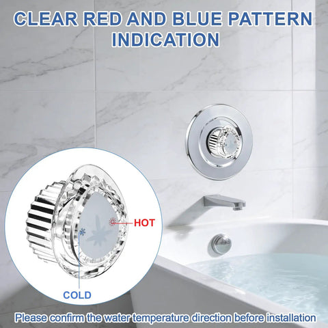 Easy Swap No-Hassle Shower Handle Replacement Kit for Posi-Temp Tub and Shower Faucets, clear acrylic knob close-up