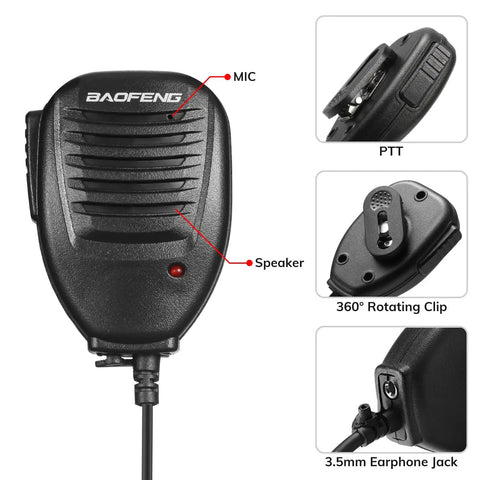 Waterproof Two Way Radio Microphone for Ham Radios Handheld Shoulder Mic Compatible With UV9R Series showing mic, speaker, clip, jack
