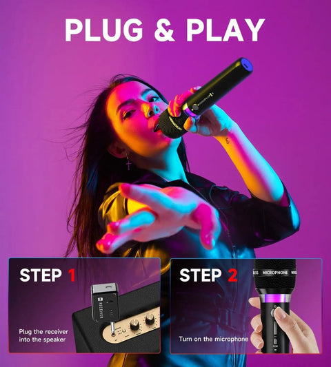 Person singing with Rechargeable Wireless Karaoke Microphone With 200ft Range And 40Hour Battery Life Low Latency