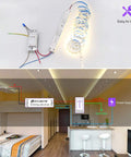 60W Dimmable LED Driver Transformer Power Supply 120V AC To 12V DC for LED strip lights, installation guide in kitchen setup.