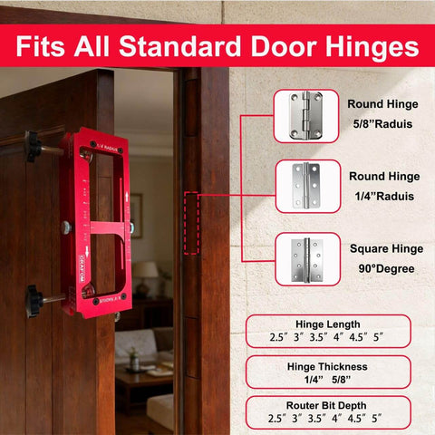 Door Hinge Jig Kit For Router, Aluminum Alloy Adjustable Mortise Template For Hinges From 2.5 To 5 Inches Long, DIY friendly