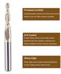 Tapered Ball Nose End Mill One Quarter Inch Shank With One Sixteenth Inch Radius For 3D Carving Engraving Router Bit ZrN Two Flute Carbide Cutter